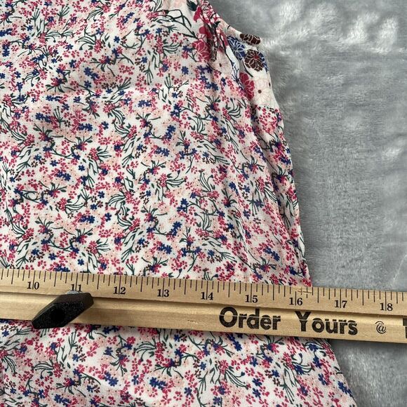 French Connection Top Womens 2 White Pink Multi Floral Chiffon Raw Edge Tank - Picture 10 of 13